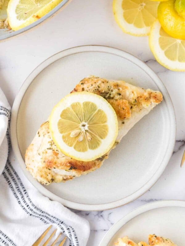 lemon chicken on a white plate