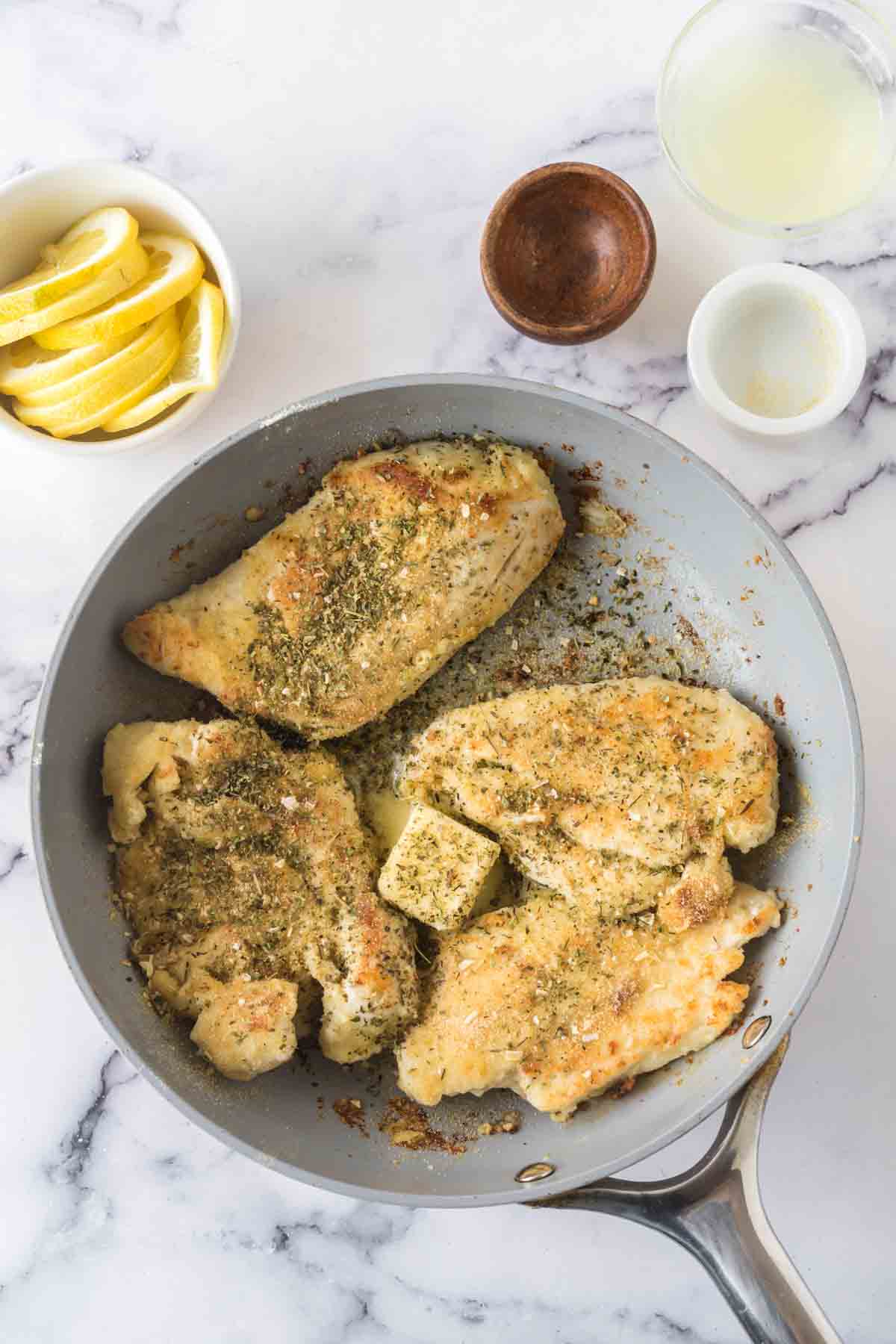 lemon chicken in a pan