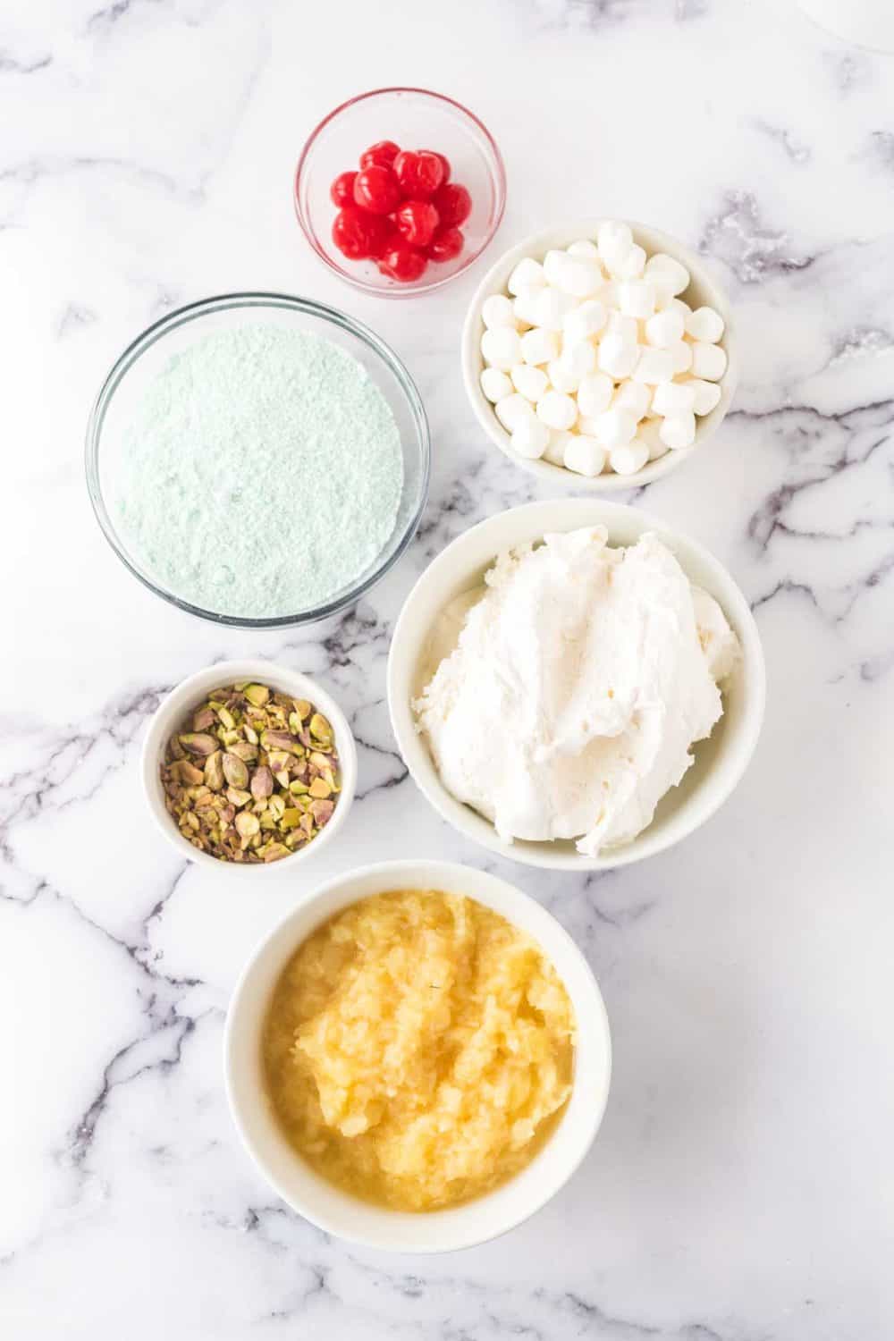 Ingredients for pistachio jello salad.