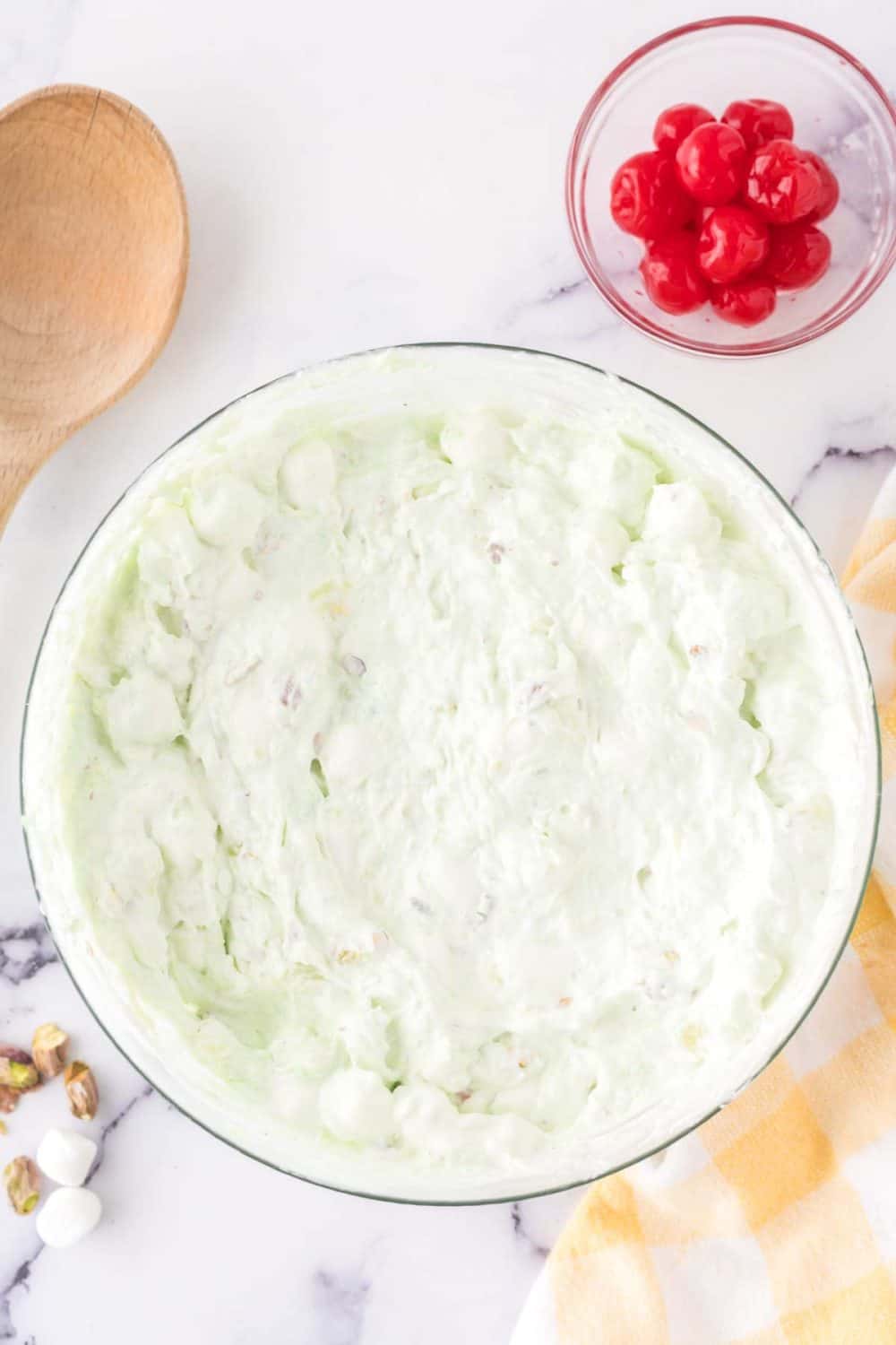 Bowl of pistachio pudding.