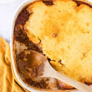 sloppy joe casserole in a baking dish