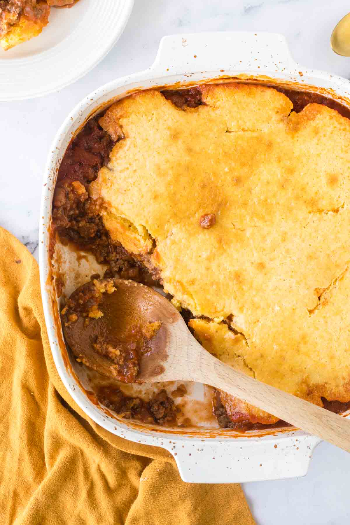 Sloppy joe casserole in a baking dish.