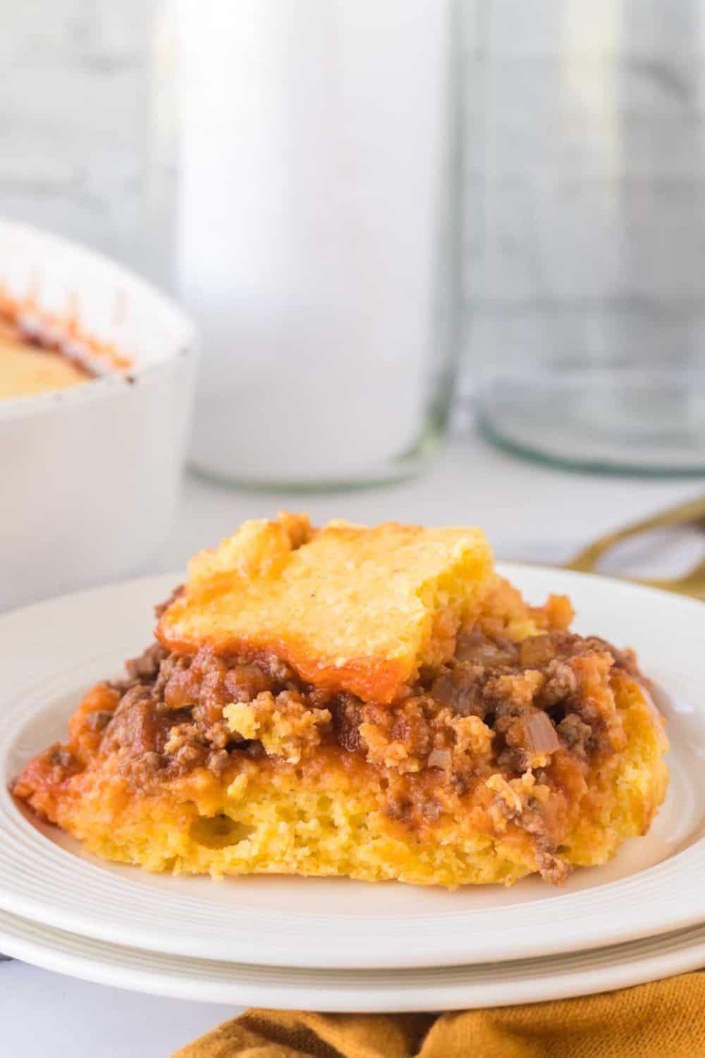 Sloppy joe casserole served on a plate.