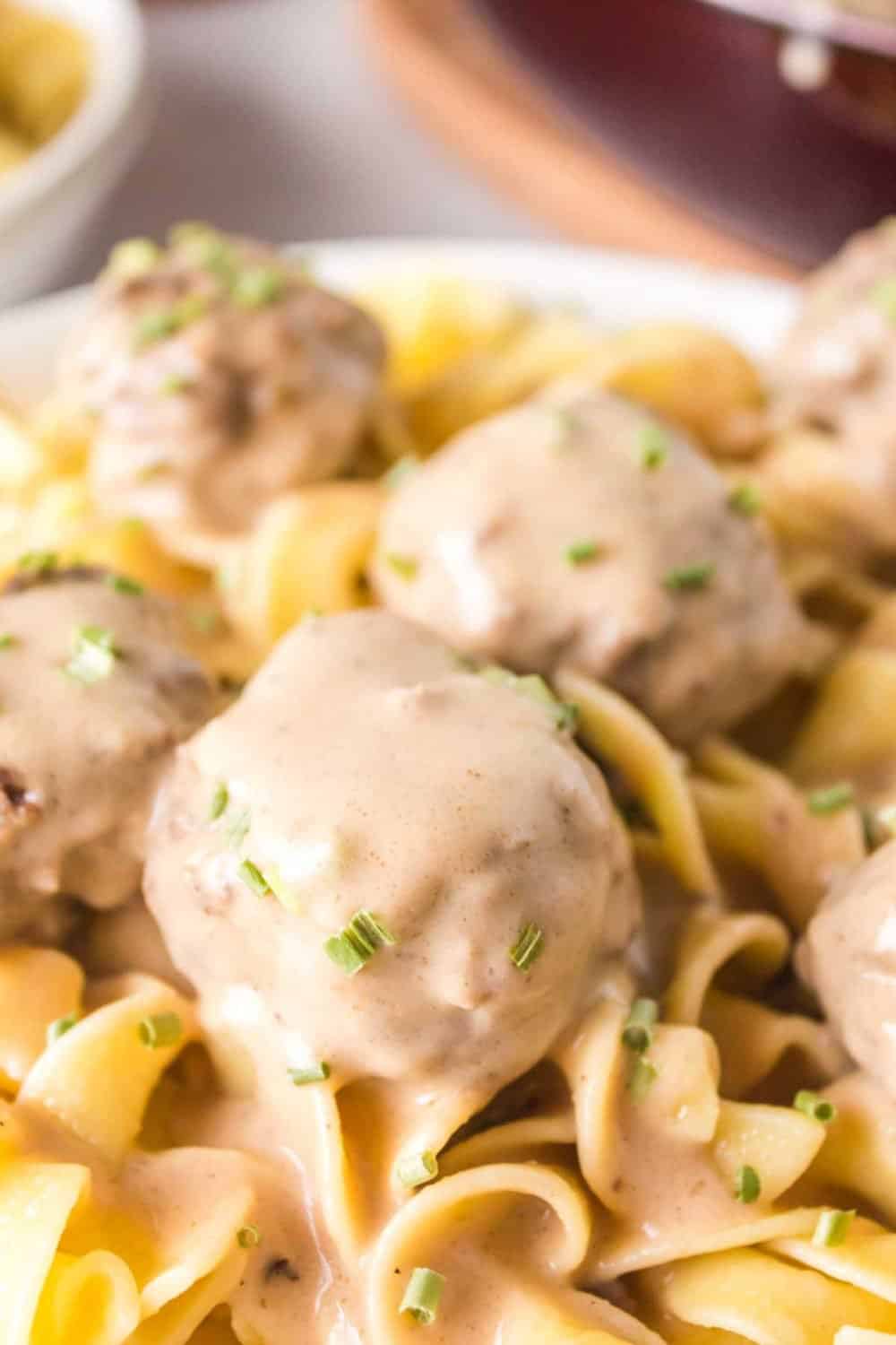 Swedish meatballs on pasta with sauce