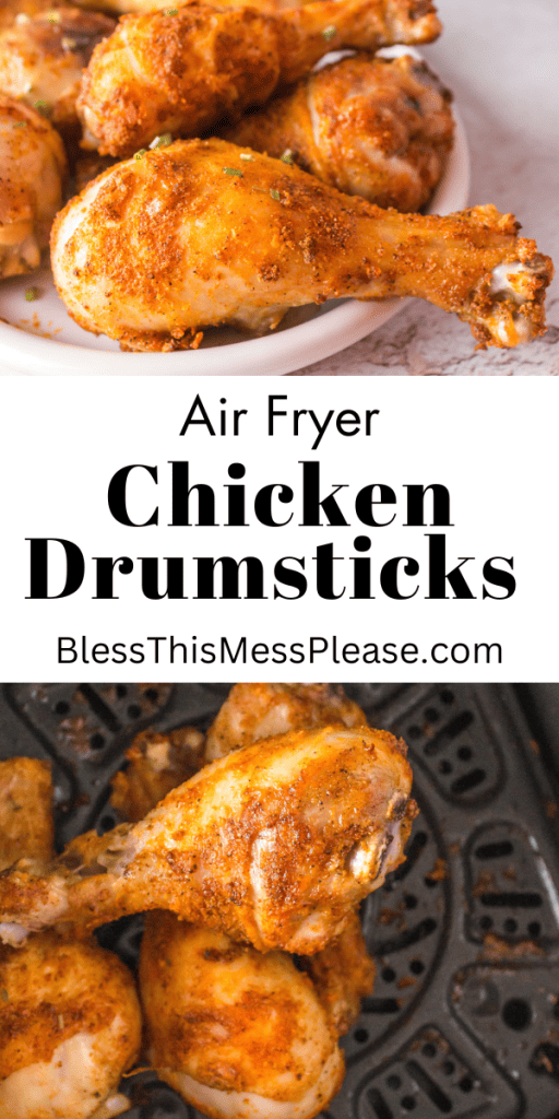 pin that reads air fryer chicken drumsticks