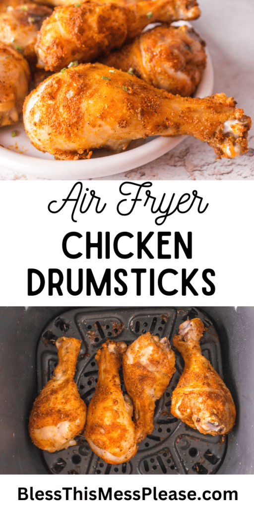 pin that reads air fryer chicken drumsticks