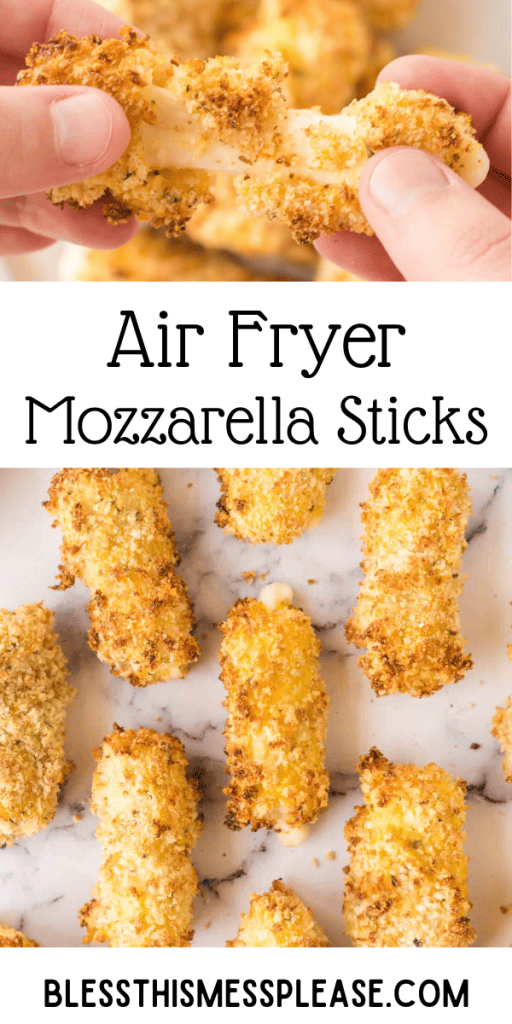 pin for air fryer mozzarella sticks with golden crispy cheesy treats