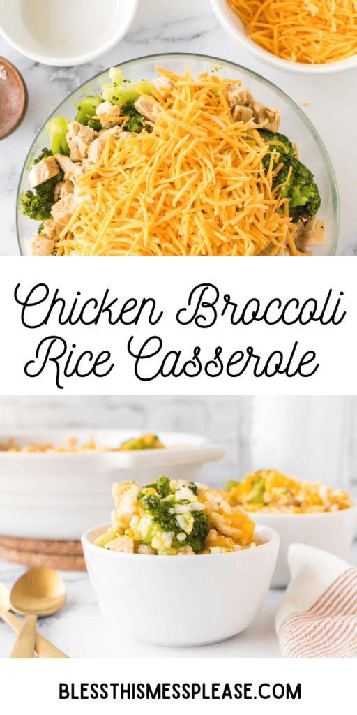 Pin that reads Chicken Broccoli Rice Casserole