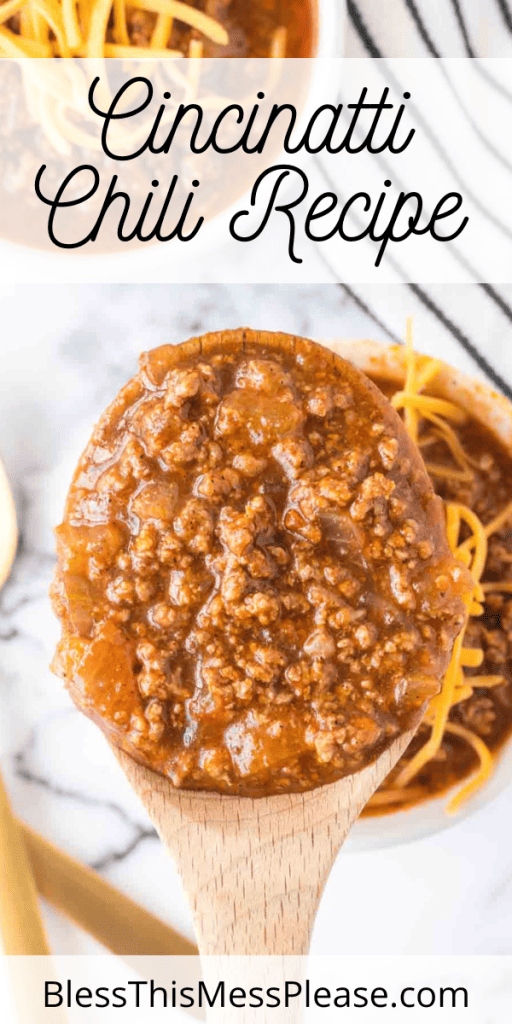Spoonful of Cincinnati chili with text
