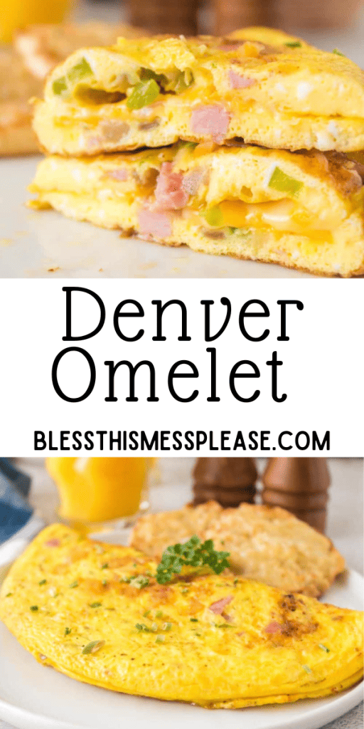 pin that reads denver omelet recipe with a cooked omelet as the image