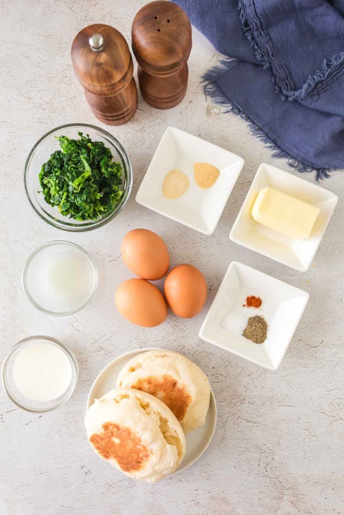 eggs florentine ingredients portioned on the table