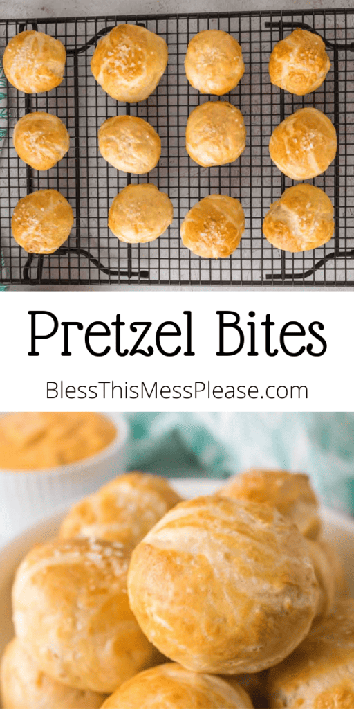 Text reads pretzel bties and shows finished bites