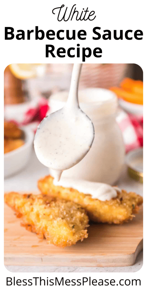 White BBQ sauce being dripped over chicken