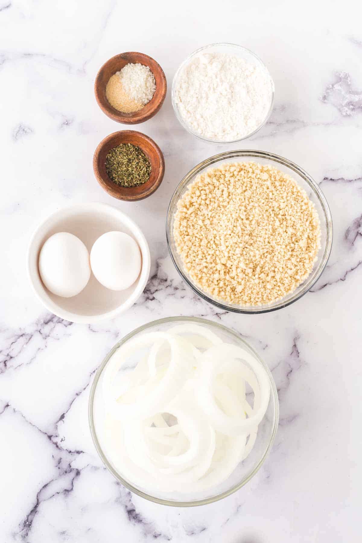 raw ingredients for air fryer onion rings