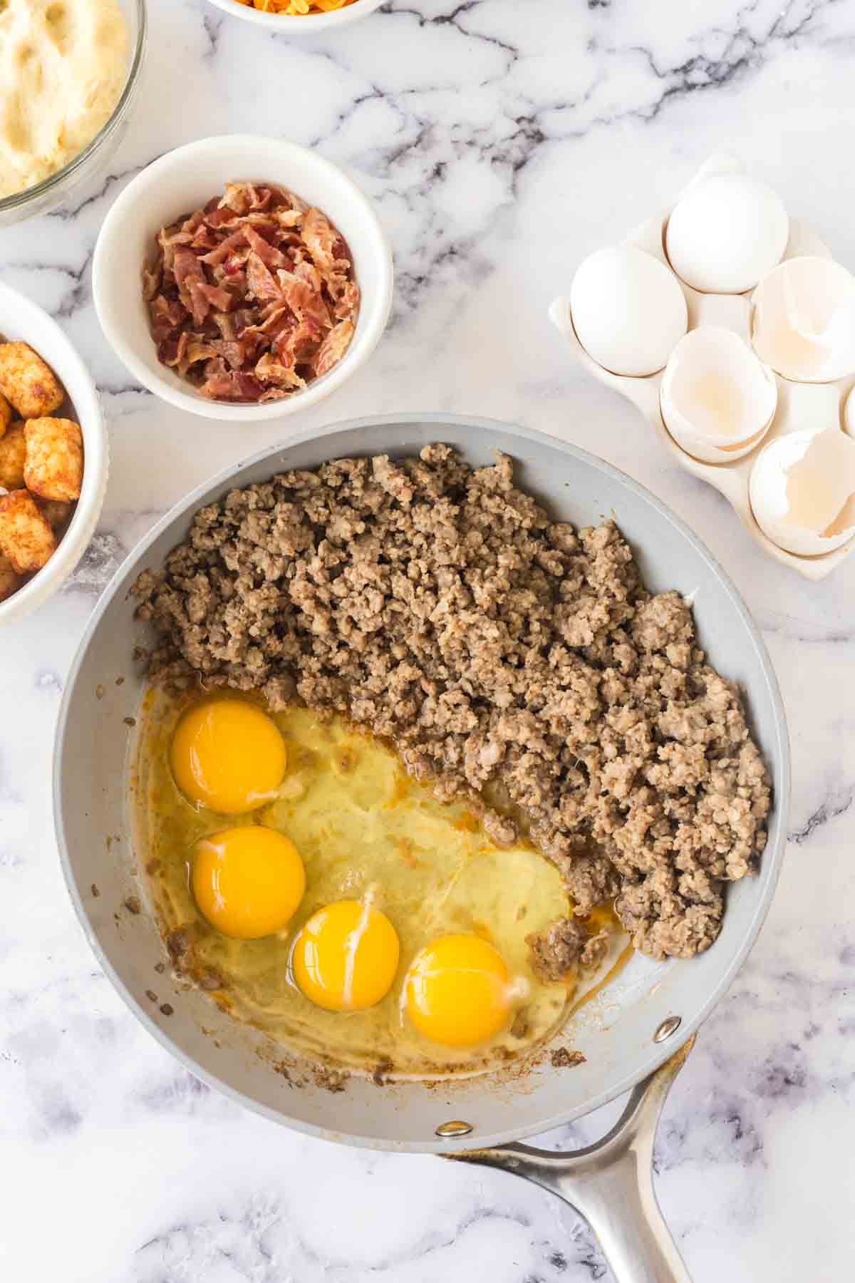 raw ingredients for a breakfast pizza