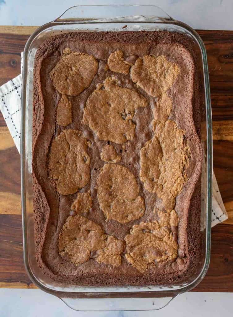 Baking dish full of brookies. 