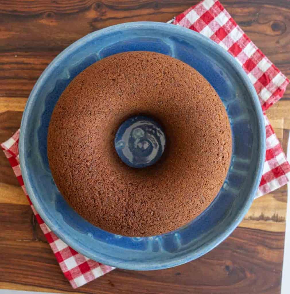 top view of brown bread baked in a circular bundt shape