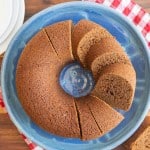 top view brown bread baked in a circular bundt shape sliced