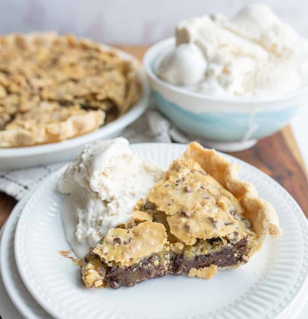 Slice of Derby Pie with ice cream.