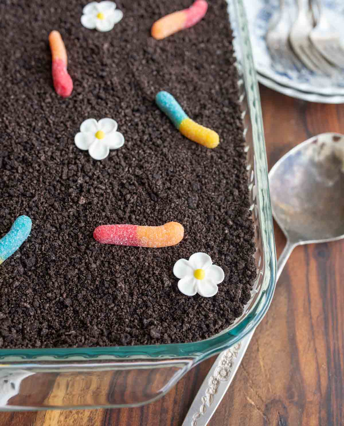 Close up view of dirt pudding.