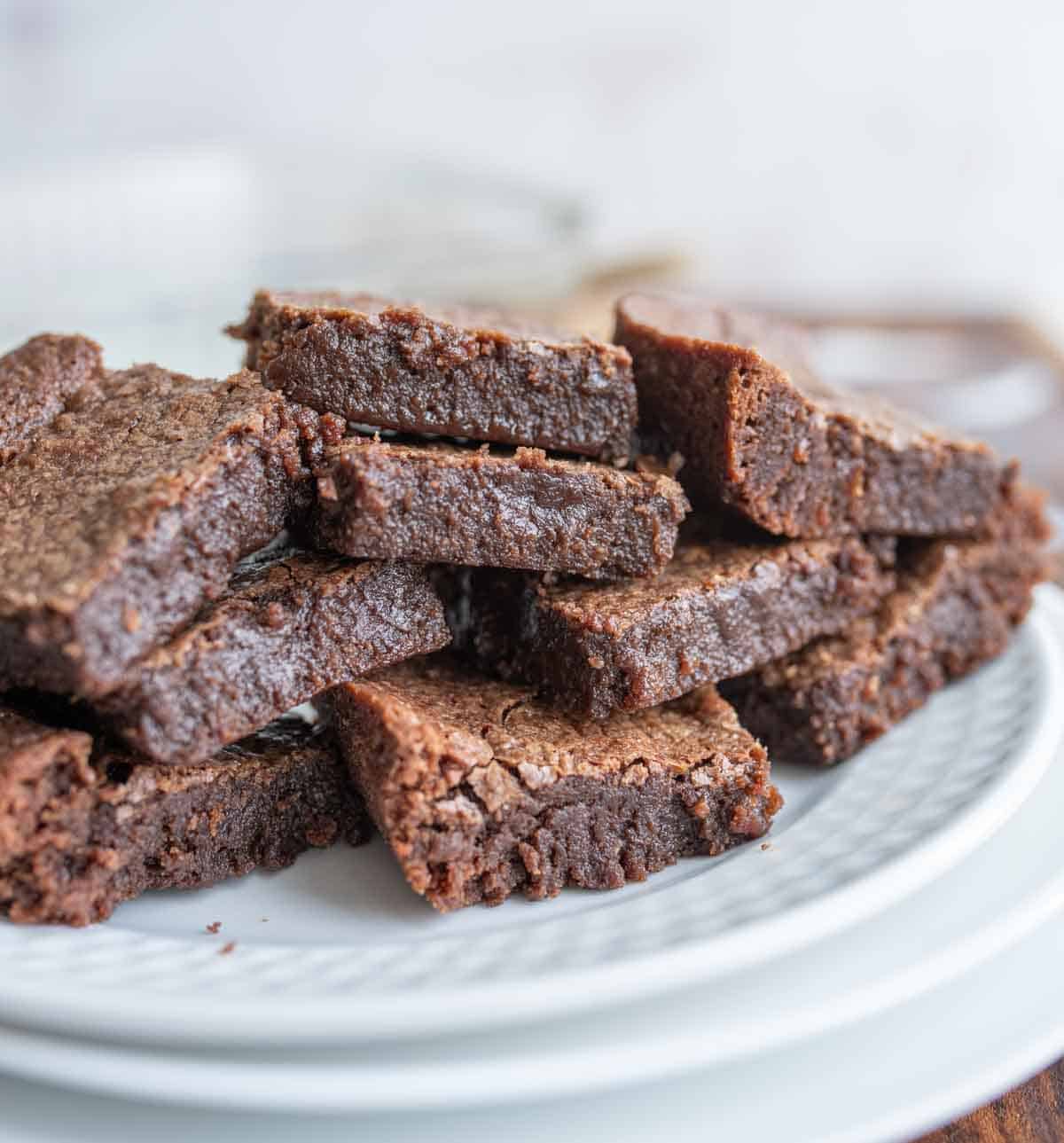 Pile of fudgy brownies.