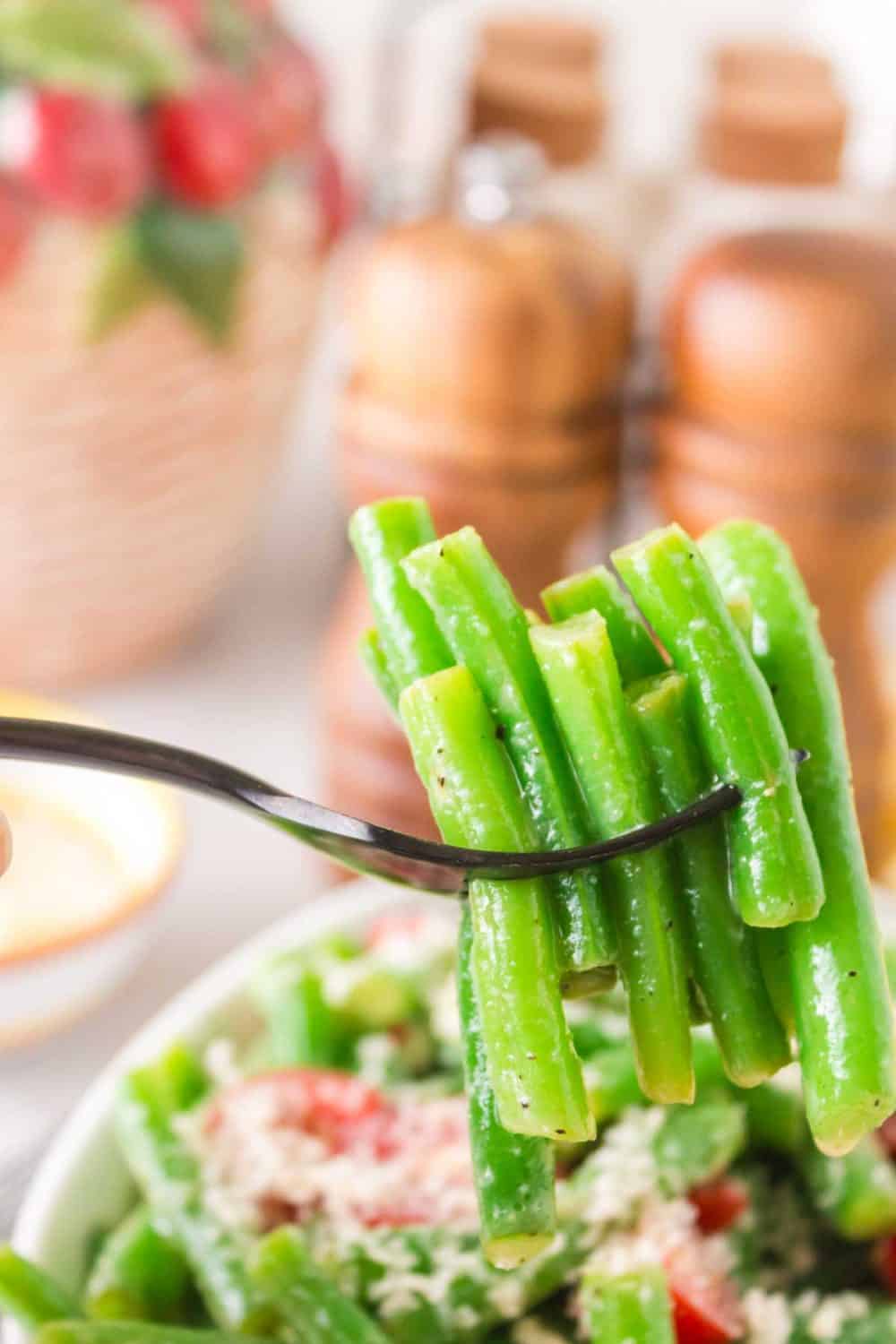 a forkful of green bean salad POV