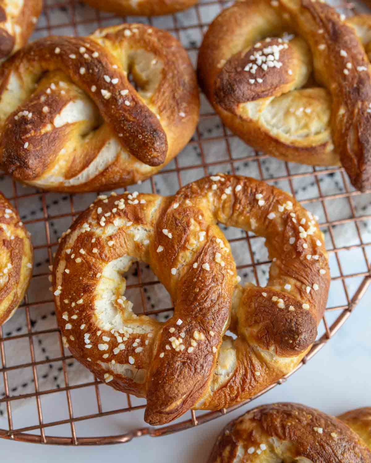 POV of freshly baked homemade pretzel.