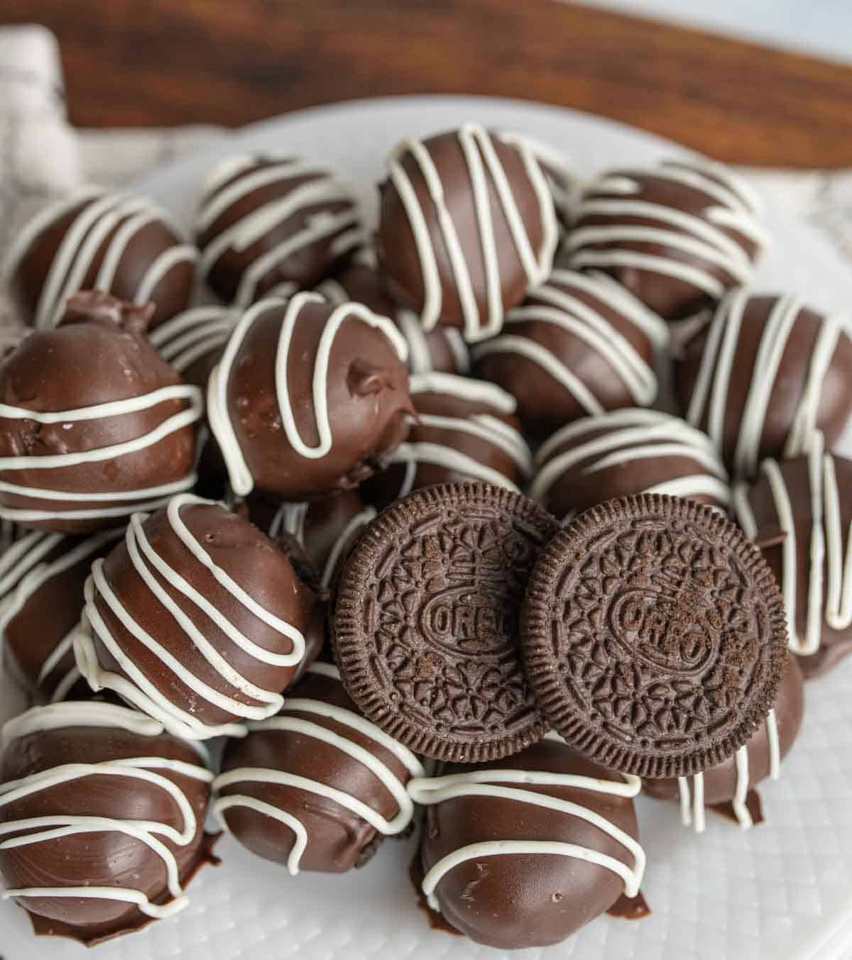 oreo chocolate balls with white icing