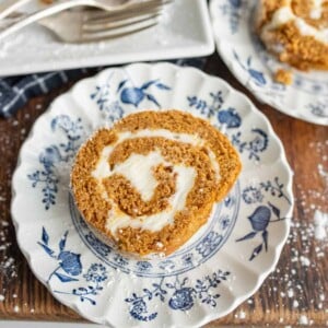 pumpkin roll on a china plate