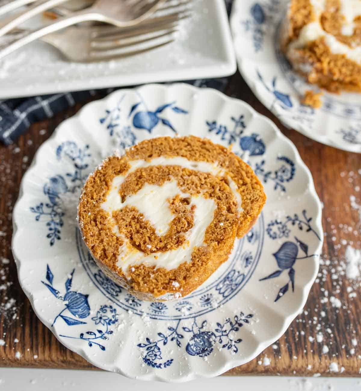 pumpkin roll on a china plate