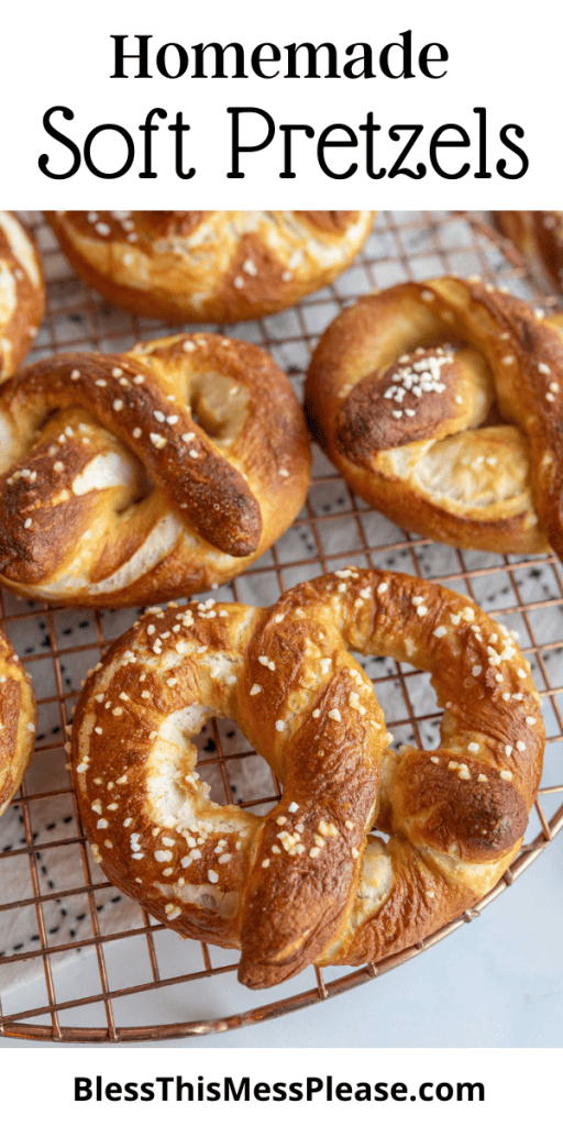 pin that reads homemade soft pretzel recipe with golden baked pretzel images