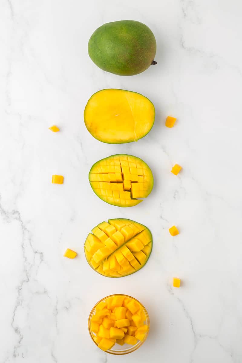 halved mango cut into cubes