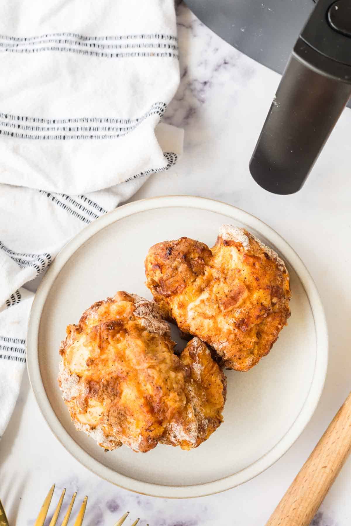 plate of two pieces of air fryer fried chicken