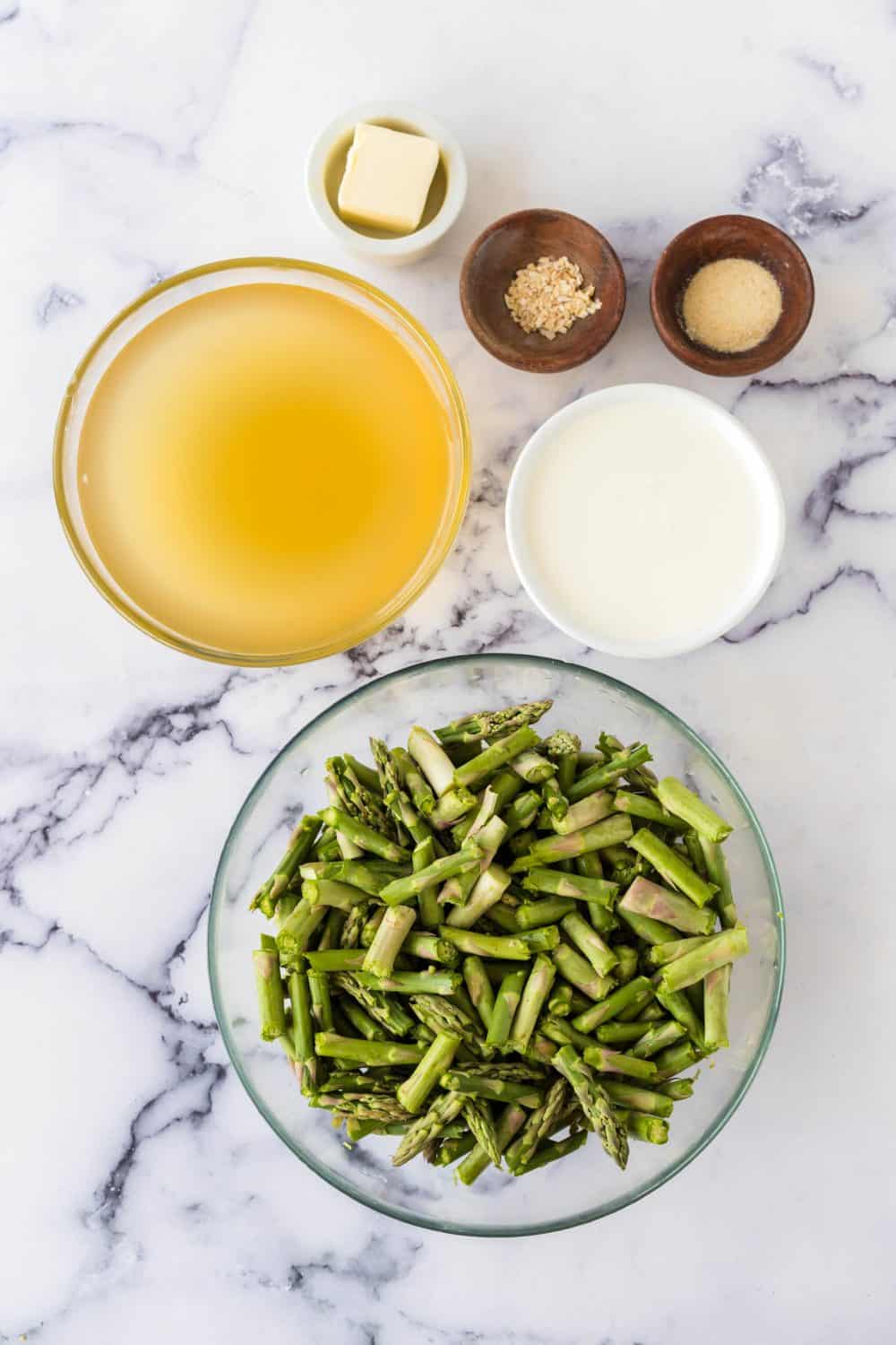 Ingredients for asparagus soup.