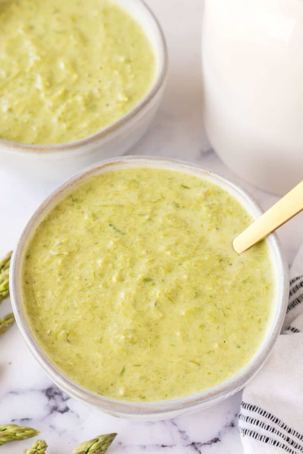 Beautiful bowl of asparagus soup.