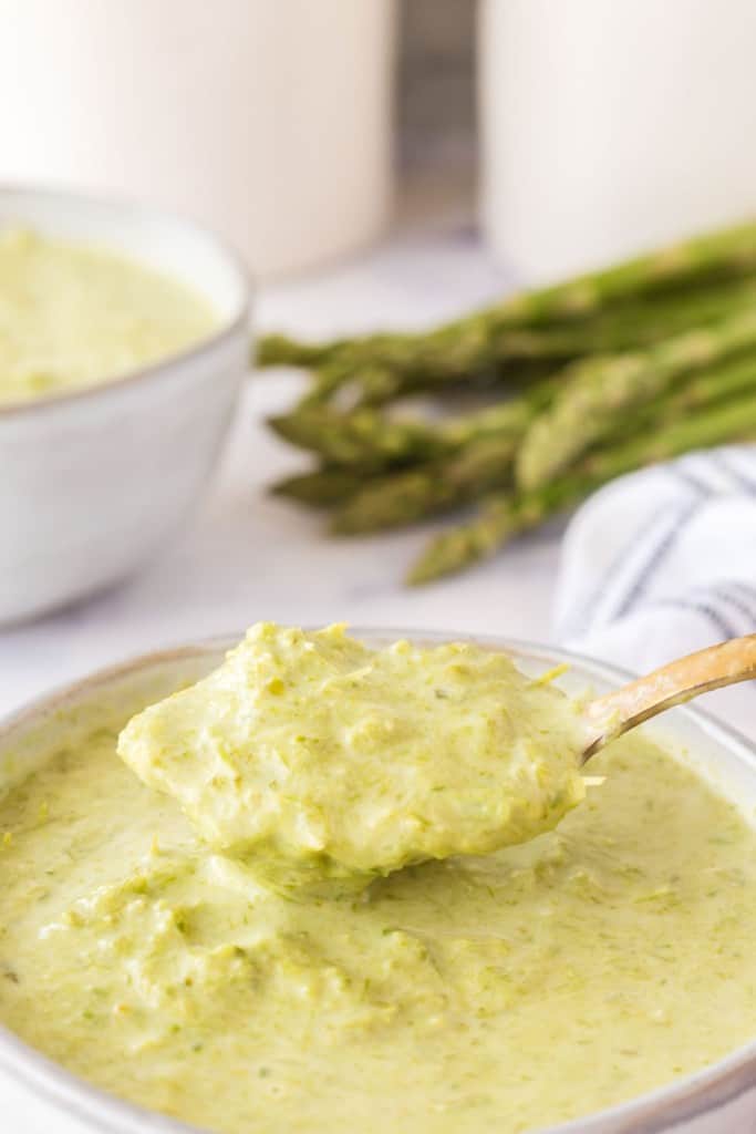 Spoonful of asparagus soup.
