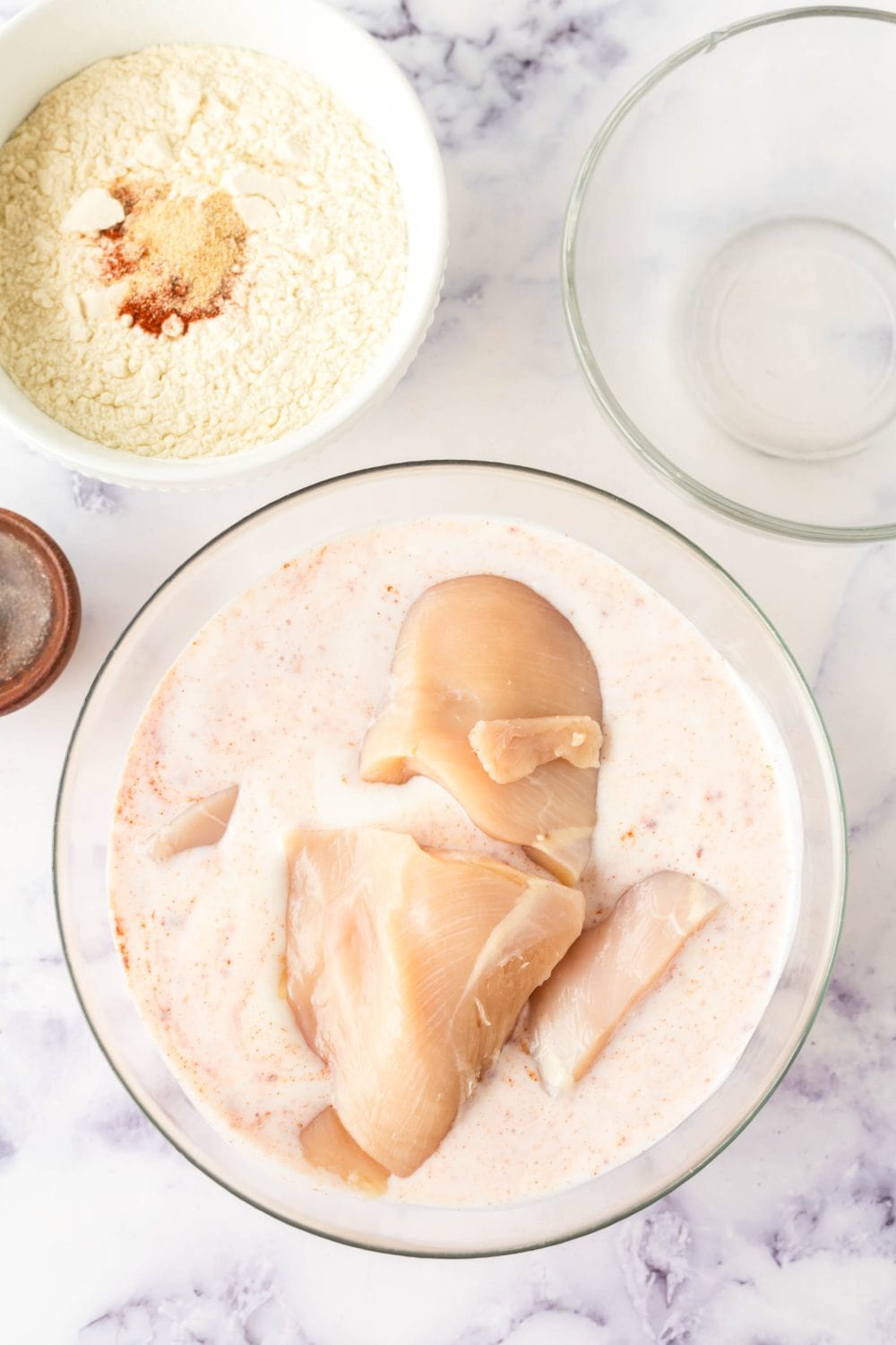 Ingredients for buttermilk fried chicken.