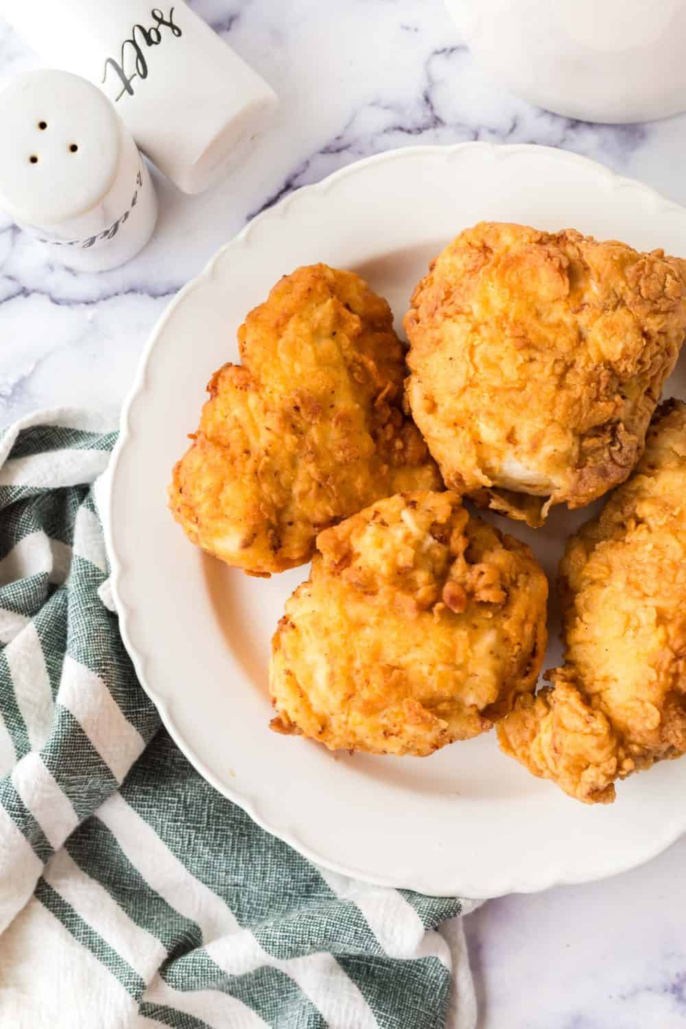 Plate of buttermilk fried chicken.