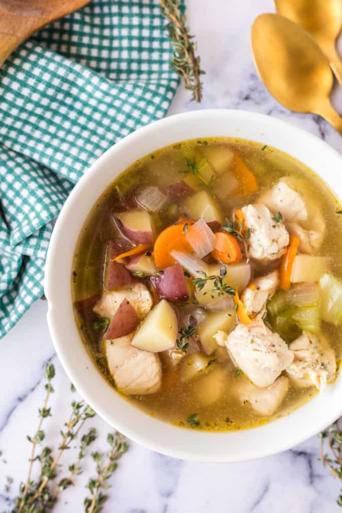 top view bowl of chicken stew