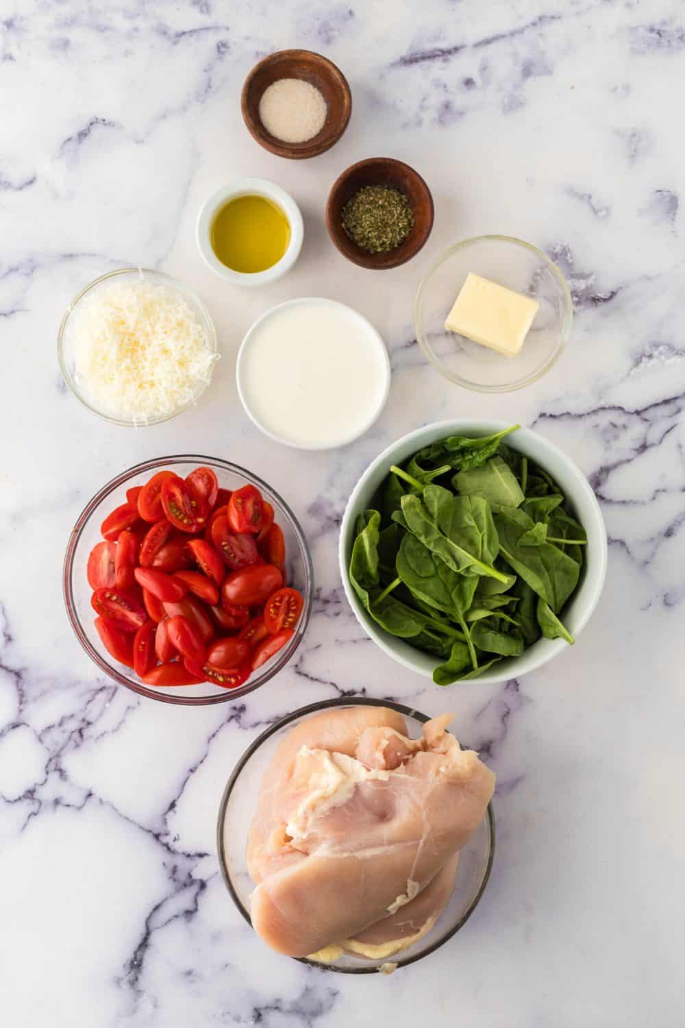 Ingredients for creamy tuscan chicken.