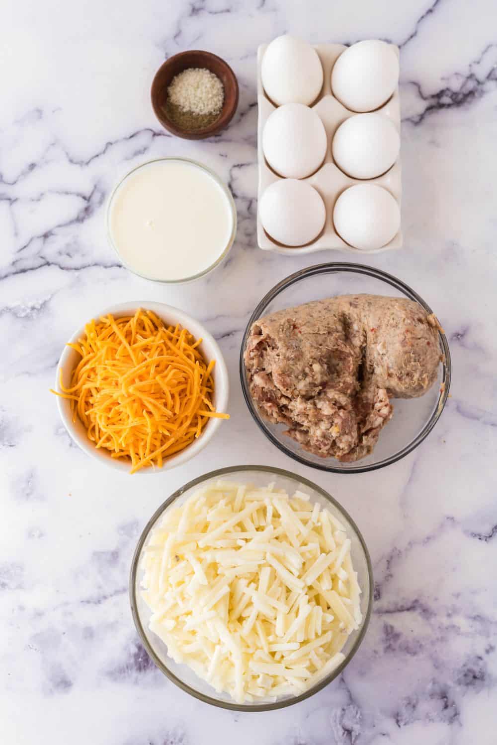 Ingredients for crockpot breakfast casserole.