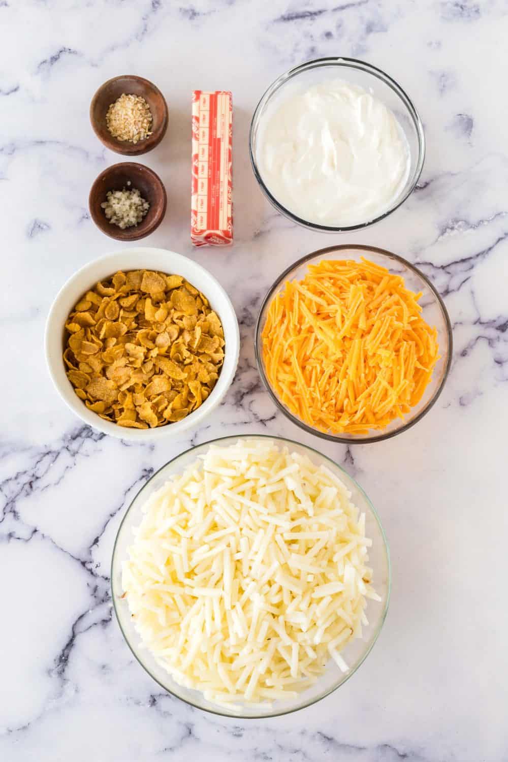 Ingredients for funeral potatoes.