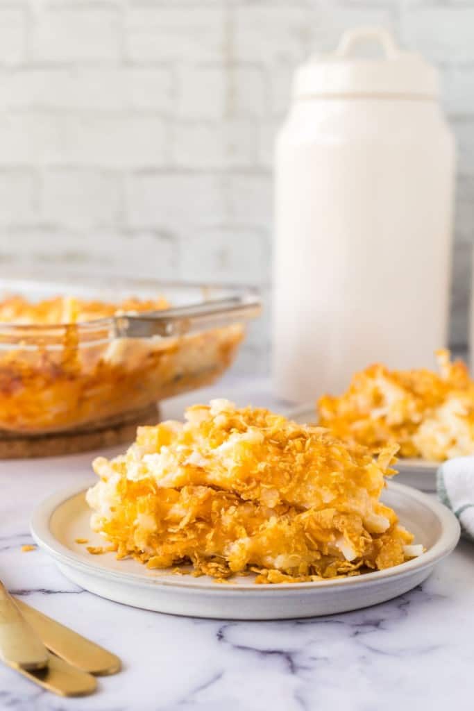 Plate of funeral potatoes.