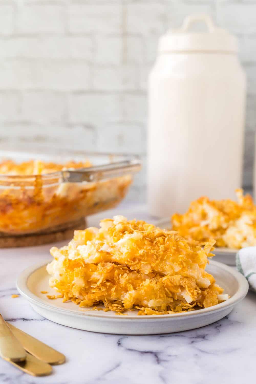 Plate of funeral potatoes.