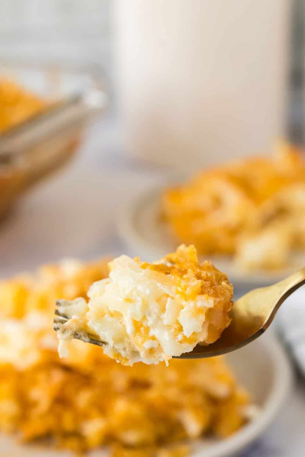 A bite of funeral potatoes. 