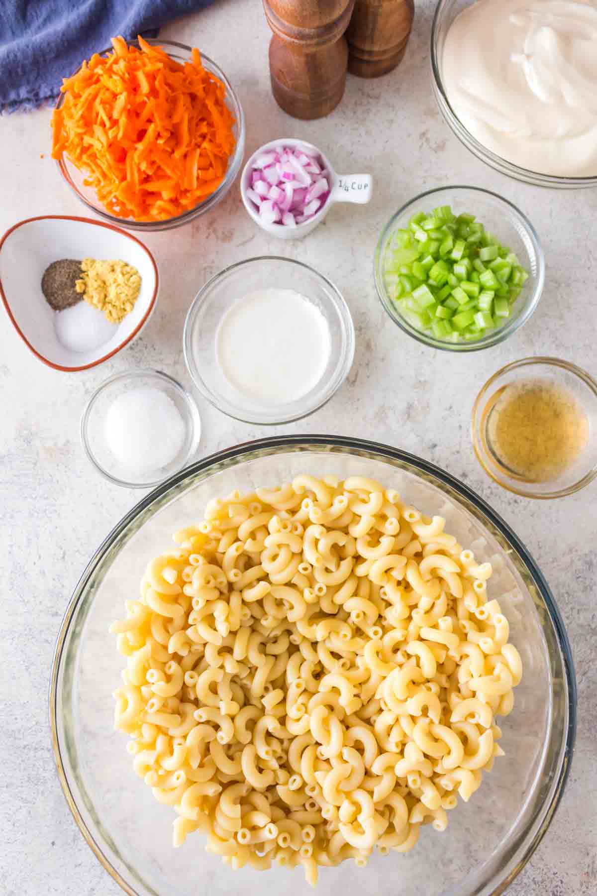 raw ingredients of hawaiian macaroni salad recipe