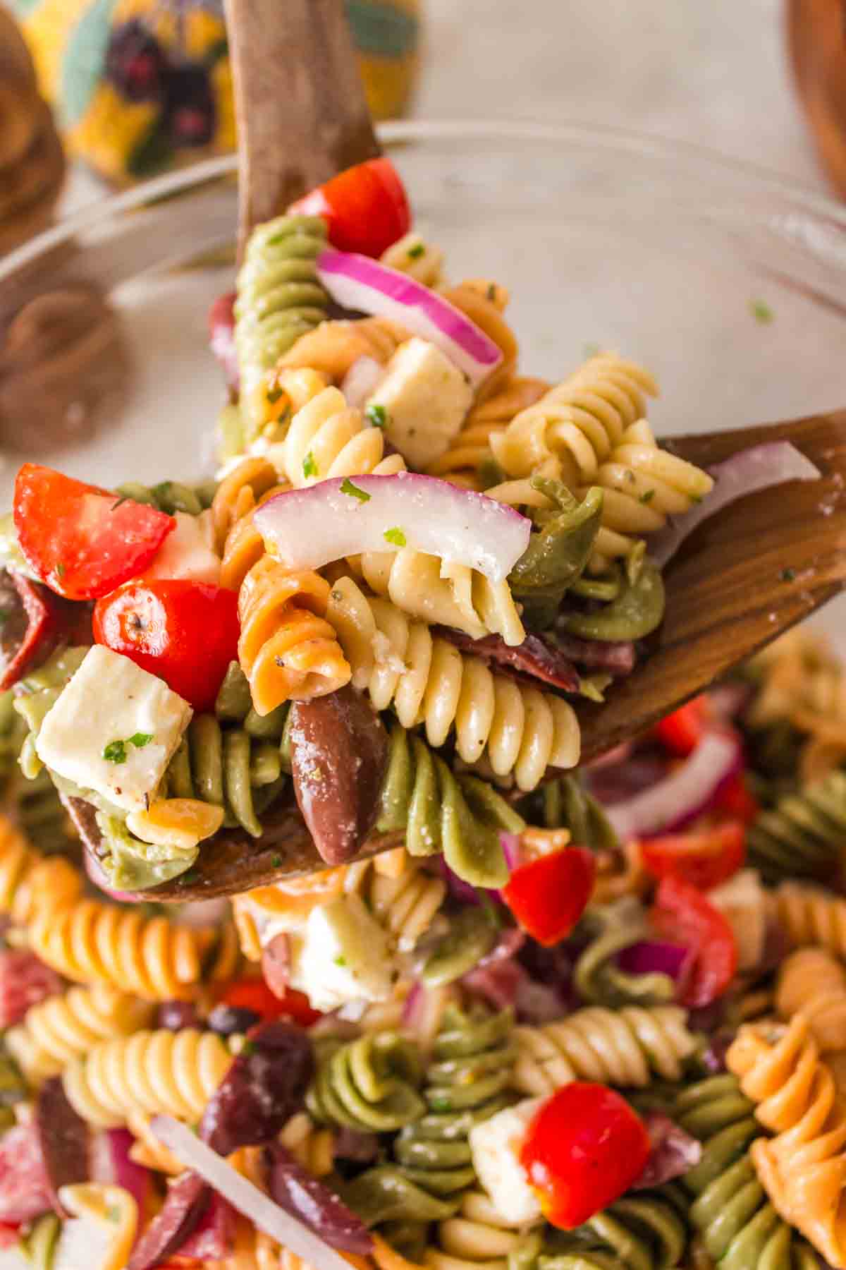 close up of Italian pasta salad