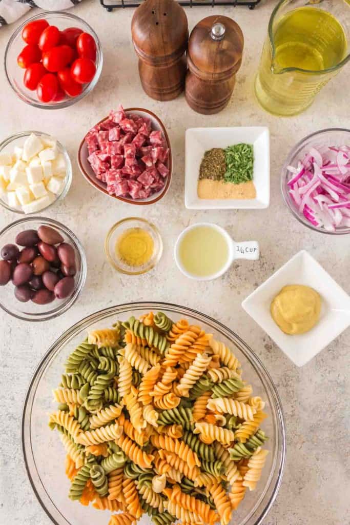 ingredients for Italian pasta salad