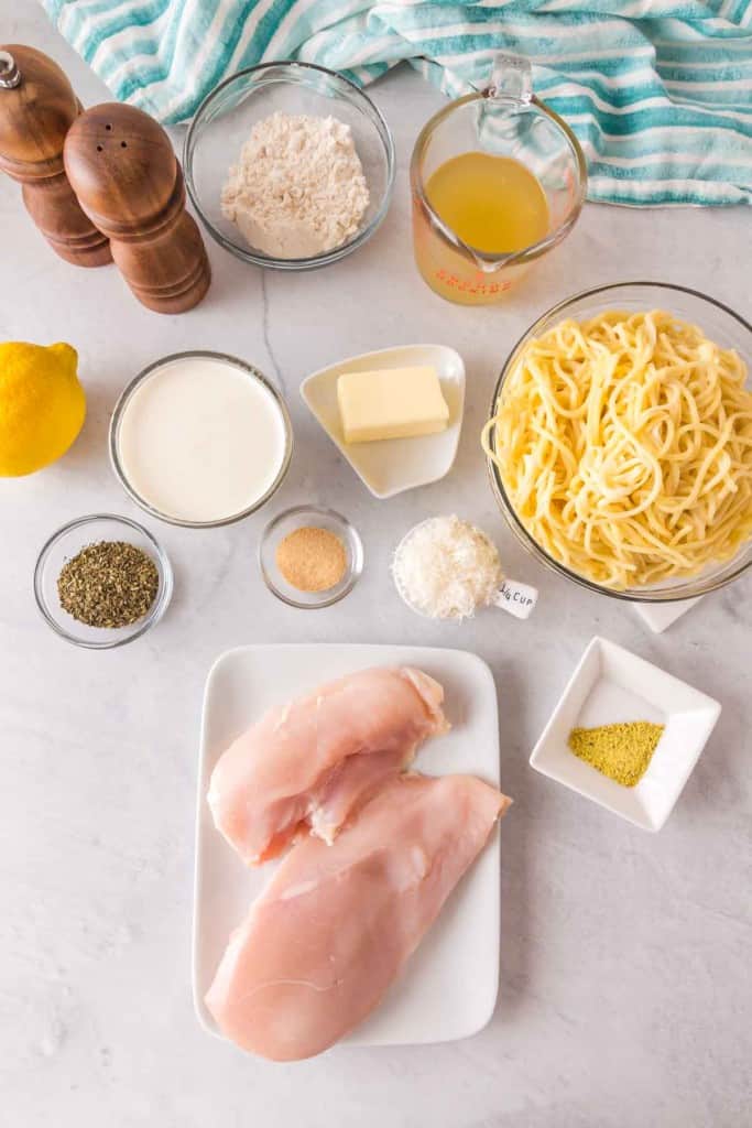 raw ingredients for lemon chicken pasta
