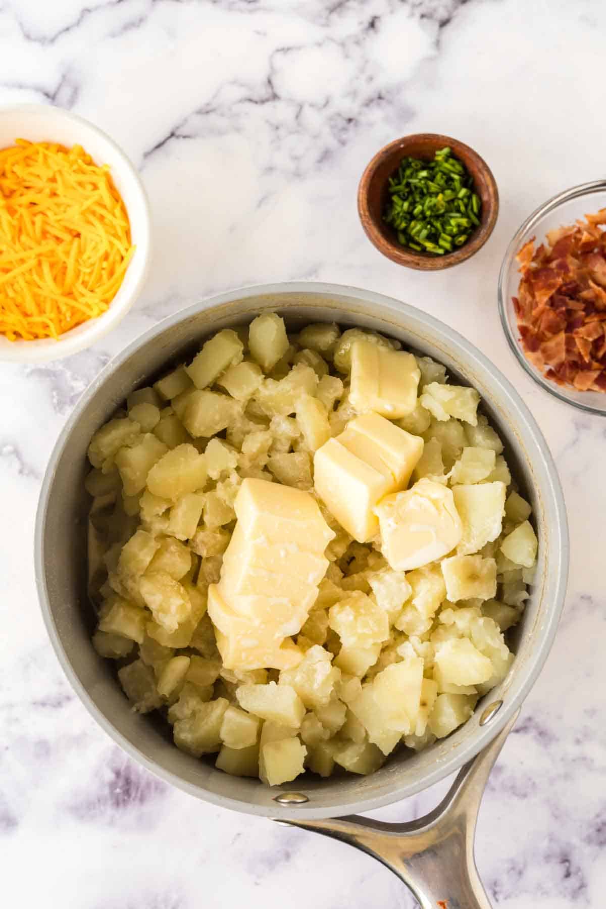 raw ingredients for loaded mashed potatoes